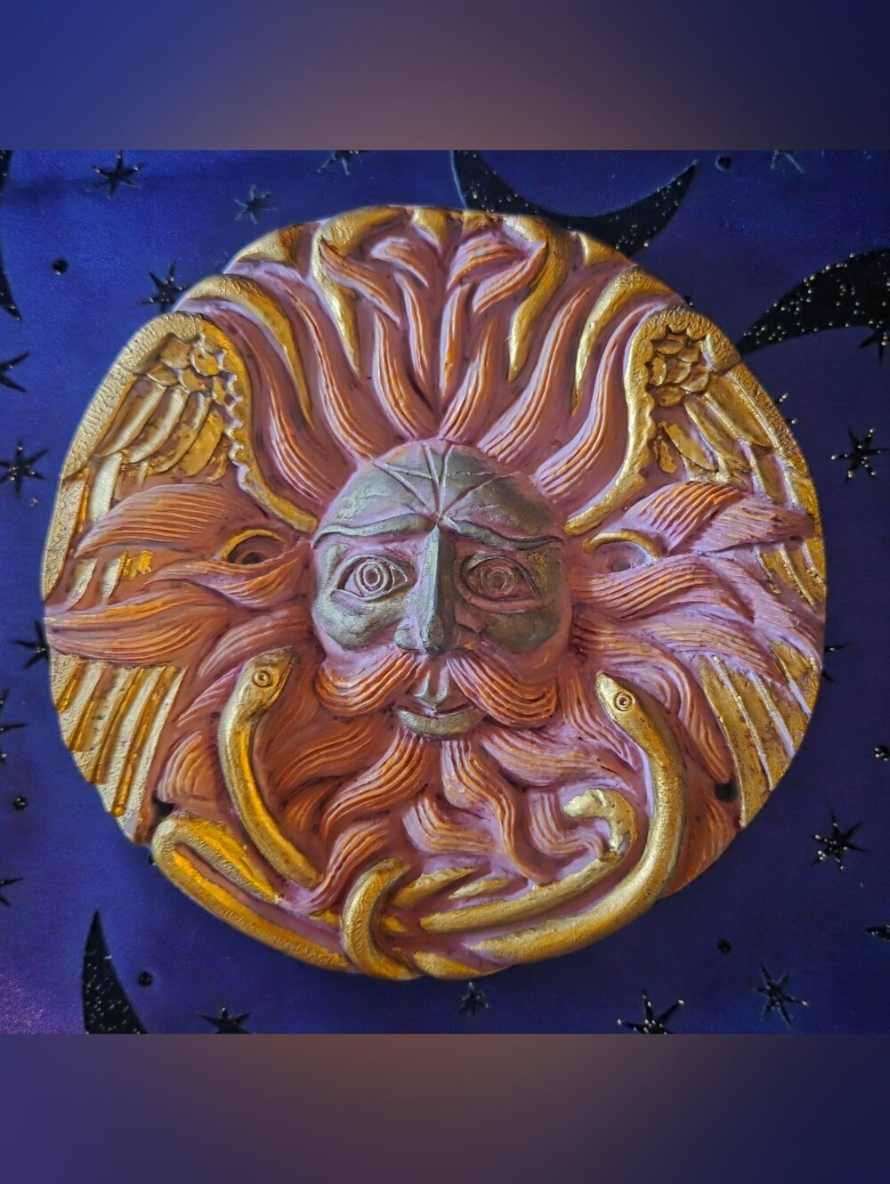 Vintage 1994 Oberon Zell Belenos Celtic Sun God Plaque Wall Hanging Mythic Image